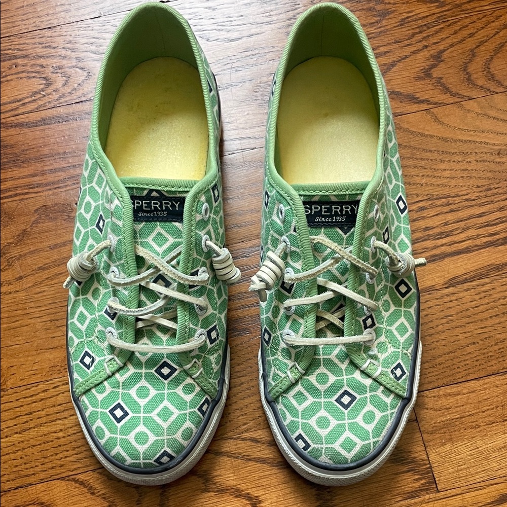 Sperry Light Green Geometric Canvas Slip-Ons